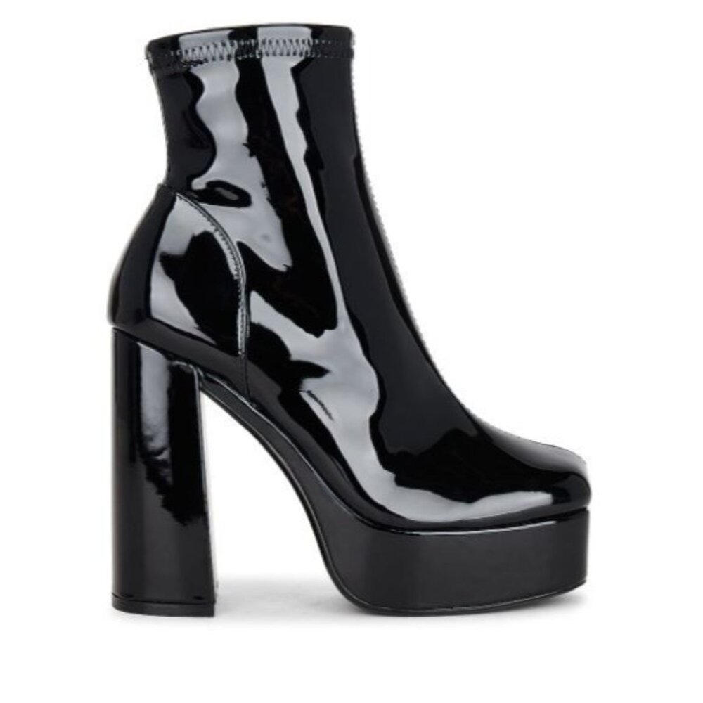Steve Madden Bianca Patent Leather Platform Bootie Womens 5.5 Square Toe Black